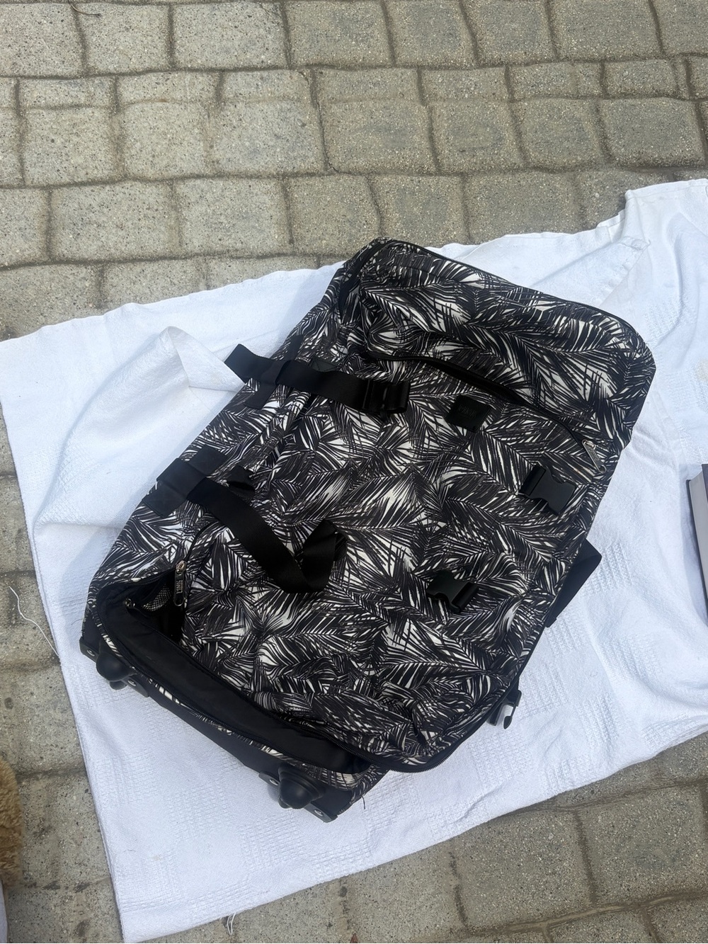 Victoria's Secret Black and White Palm-Print Duffel Bag